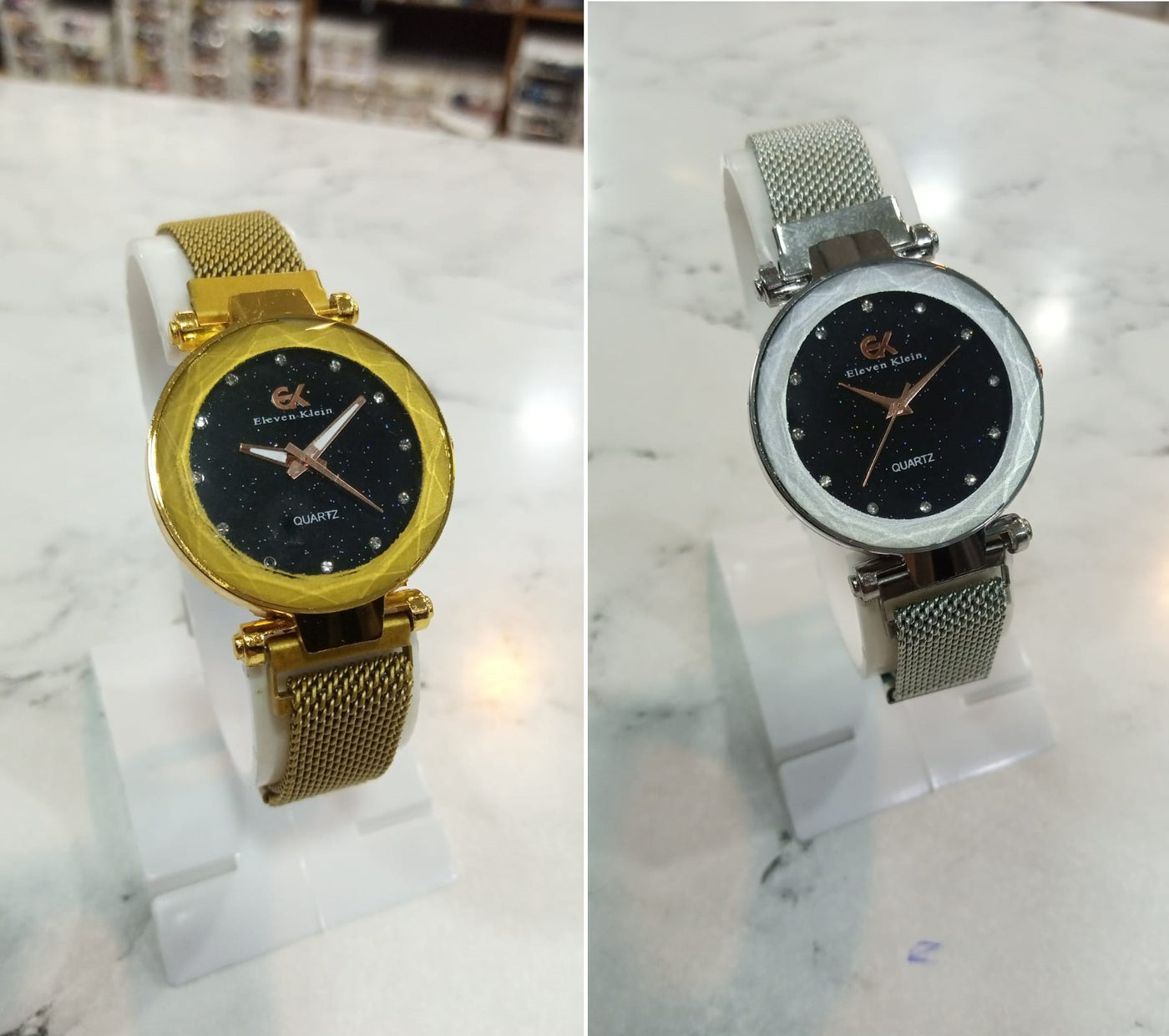 Fashion Eleven Klein Watch in Goden and White Color Round Dial for Women