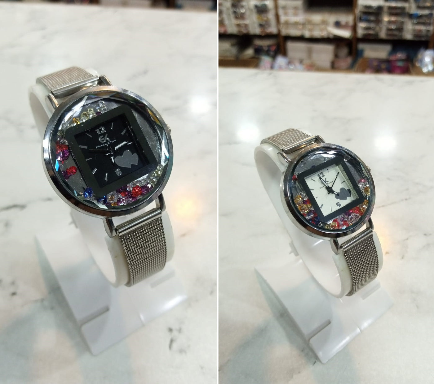 Fashion Eleven Klein Watch in Black and White Color with Butterfly Print Dial for Women