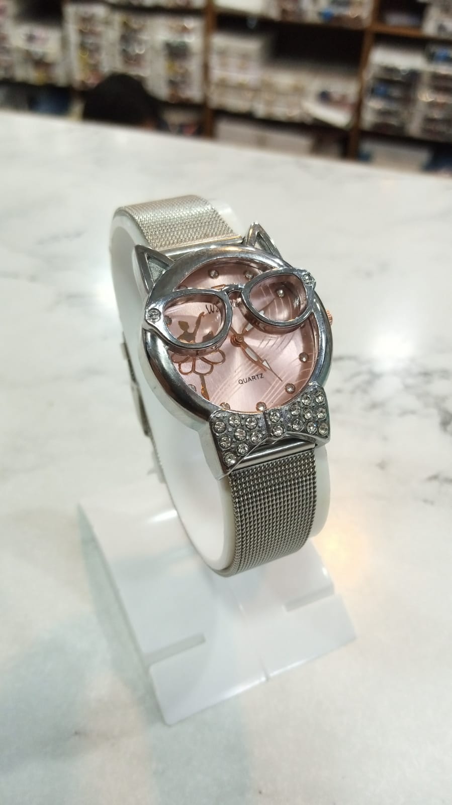 Fashion Cat Glasses Metal Band Watch