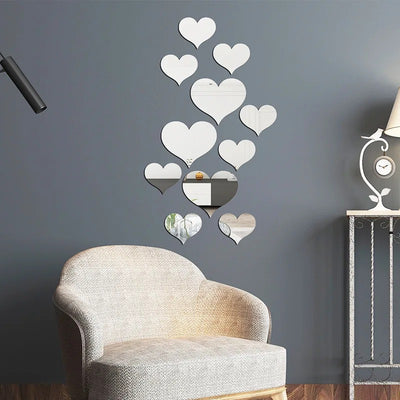 Acrylic Hearts Wall Stickers Each pack includes 18 pieces of heart packs.