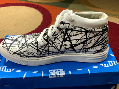 Black Pattern White Mesh Long Shoes