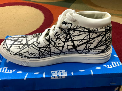 Black Pattern White Mesh Long Shoes