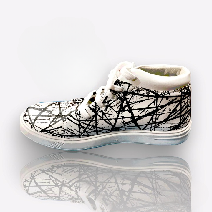 Black Pattern White Mesh Long Shoes